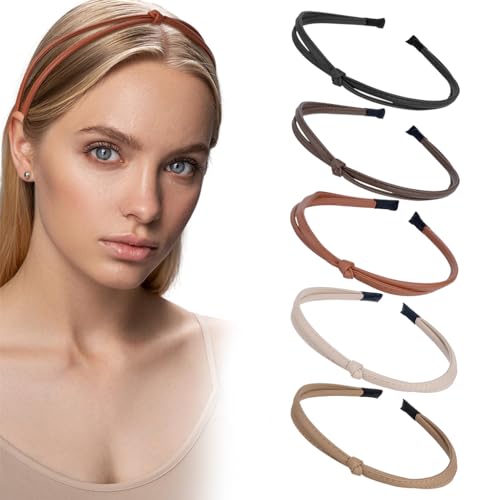 PALAY 5pcs Hair Band for Women, Thin Leather Hair Bands for Women Girls, Fashion Knotted Hairband for Women, Non Slip Hair Hoop Headband for Women (5 Colors Combo) PALAY 5pcs Hair Band for Women, Thin Leather Hair Bands for Women Girls, Fashion Knotted Hairband for Women, Non Slip Hair Hoop Headband for Women (5 Colors Combo)